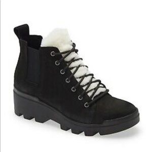 Eileen Fisher Calm Hiking Shearling Suede Platform Sneaker Wedge Boot